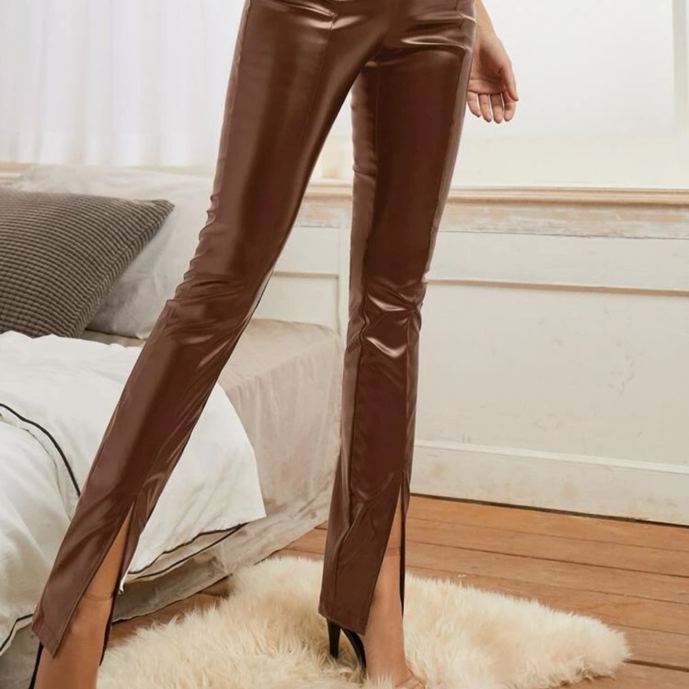 Leather Brown Split Leg Pants